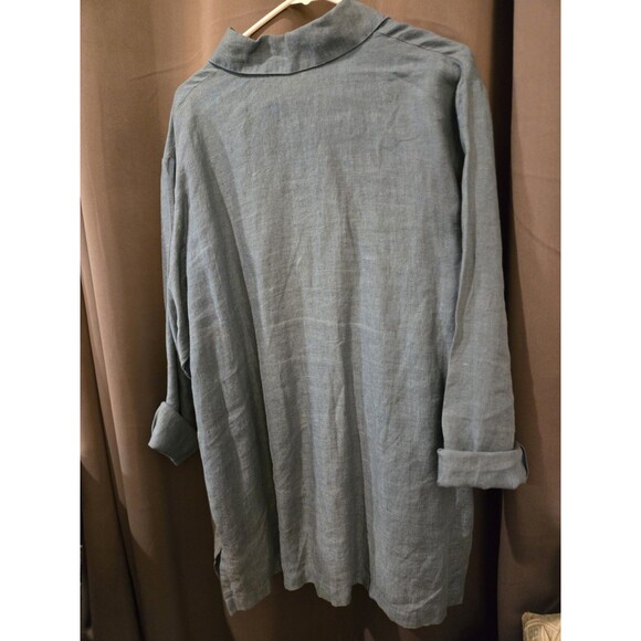 Bryn Walker Blue Linen Classic Collar Shirt, Oversized XL or XXL - Picture 3 of 8